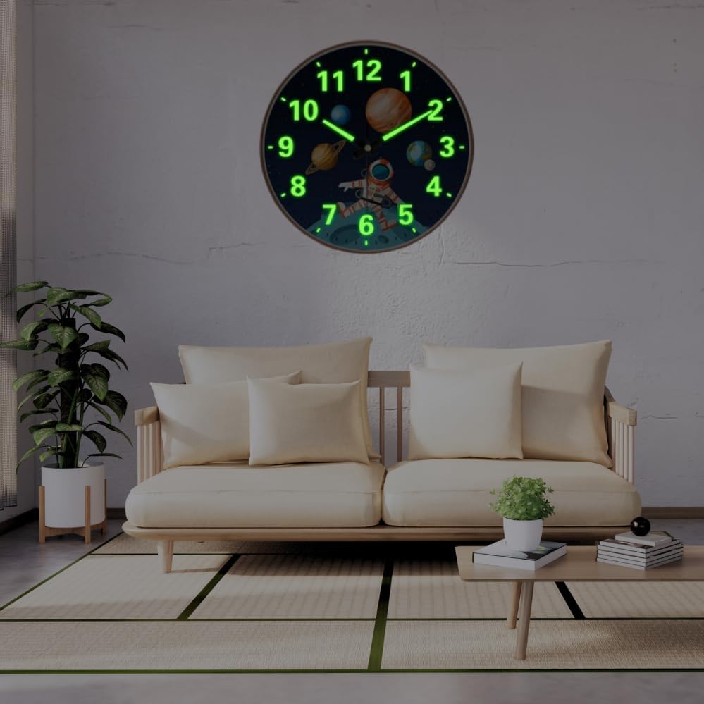 Image of ginoya brothers 12-Inch Round Wall Clock, Silent Non-Ticking Quartz Sweep Movement, Easy-to-Read Easy-to-Read Analog Display Living, Office & Home Decor (Radium Blue)
