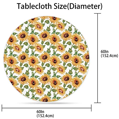 Bzkier Sunflower Tablecloth 60 Inch Floral Round Table Cloth Polyester Water Resistant Spill Proof Large Colorful Vintage Table Cover For Dining Kitchen Party #TOP5