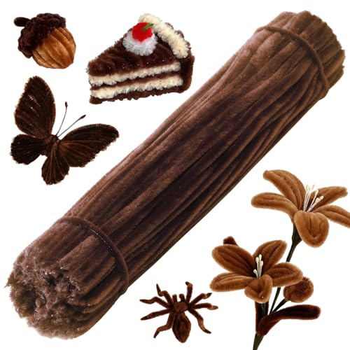 200 Pieces Pipe Cleaners Chenille Stem Set for DIY Arts Crafts Decorations (Brown)