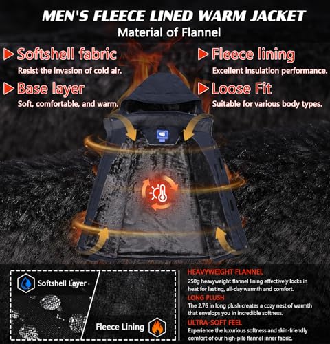 Image of Mens Skiing Jackets Winter Waterproof Snow Jackets Fleece Lined Insulated Heavy Parka Jackets Coats with Hoode
