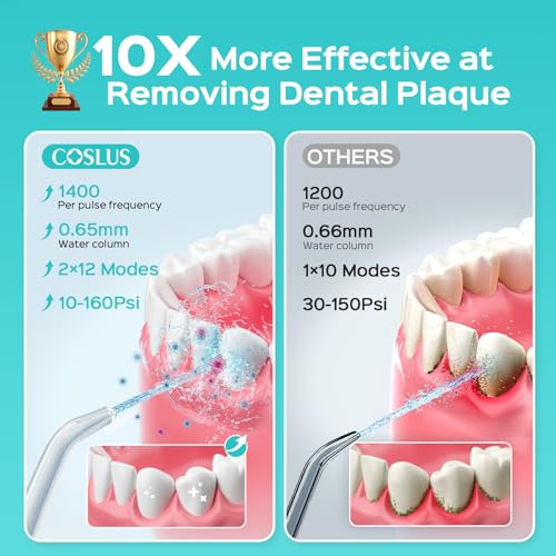 Image of COSLUS C30 Water Dental Flosser Pick for Teeth: 4 Modes Cordless Portable 300ML Larger Tank Water Teeth Cleaner IPX7 Flossing Cleaning Picks for Home Travel Black White 2Pcs Family Set