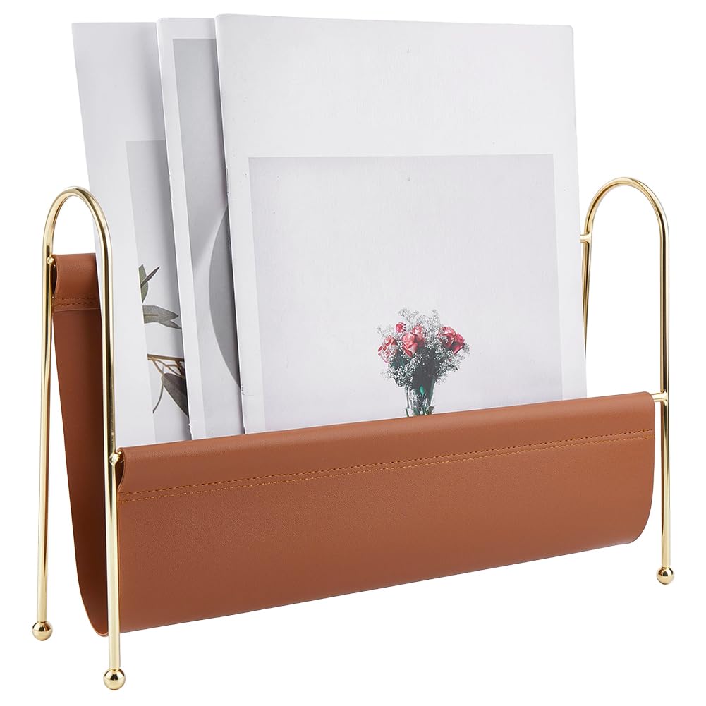 PH PandaHall Portariviste da scrivania, in pelle, organizer per giornali, portadocumenti, con filo metallico, per casa, ufficio, bagno, 34,9 x 9 x 22 cm