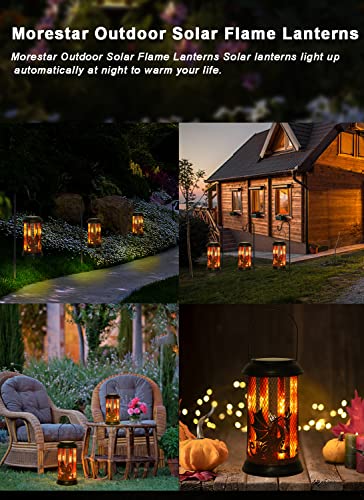 Morestar Solar Lights Outdoor Garden Decor,Waterproof Metal Solar Hanging Lanterns Flame Lights,Solar Flickering Flame Decorative Lights With Dragon,Gardening Gifts For Mom Women Camping Patio Yard #TOP3