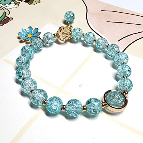 Image of Glazed Flowers Crystal Bead Bracelets 8mm Gemstone Beaded Stretch Bracelet with Flower Bracelet for Women