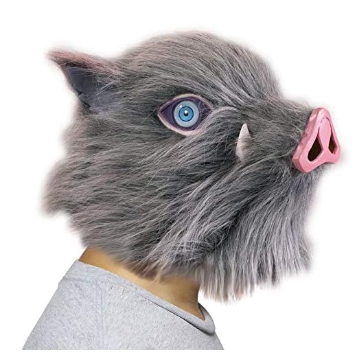 BIRDEU Demon Slayer Maske Hashibira Inosuke Cosplay Kostüm Latex Schweinekopf Helm Spiel Kleidung Zubehör für Erwachsene Herren Halloween