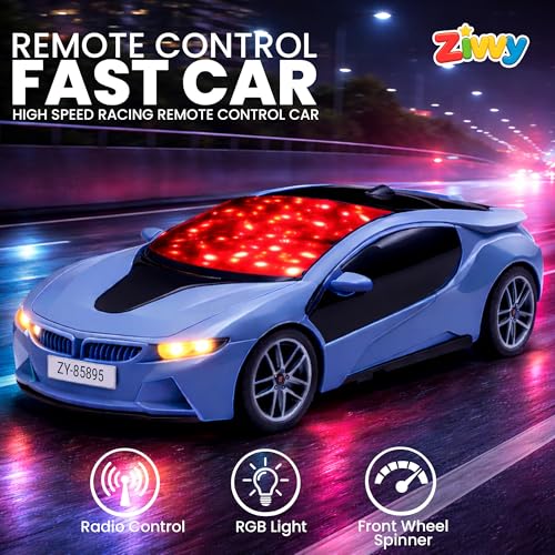 Image of Blue Rechargeable Remote Control Car Toy, RC Racing Vehicle for Children, High Speed, 3D LED Light Car, Kids Battery Car, RC for Boys & Girls, Toys for Kids, Birthday Gift for Boys and Girls