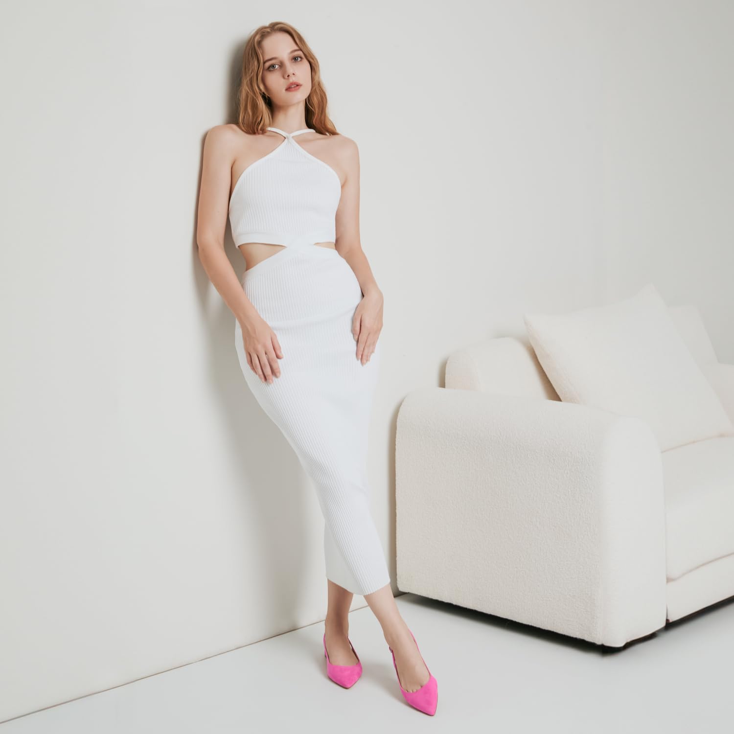 WONDERWAY Damen Slingback Flache Schuhe mit Spitzkappe für schick, lässig, Arbeit, Hochzeit, Pink, 39 EU