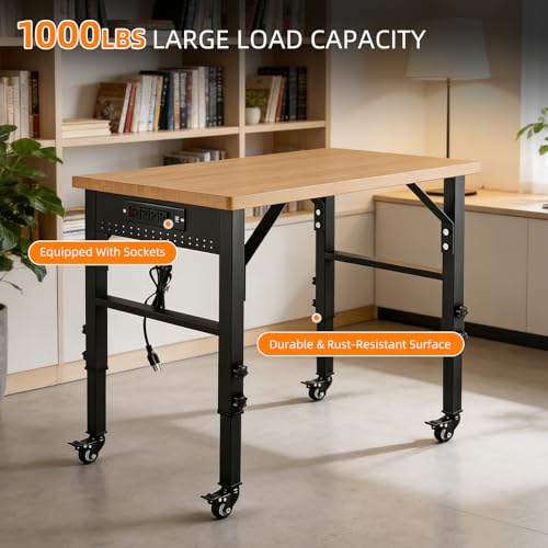 Cadre de l'atelier, lourd-duty DIY Pieds de meubles d'atelier, 20-inch Profondeur, hauteur réglable de 28,6-39 pouces, avec 4 Roulettes en métal de frein