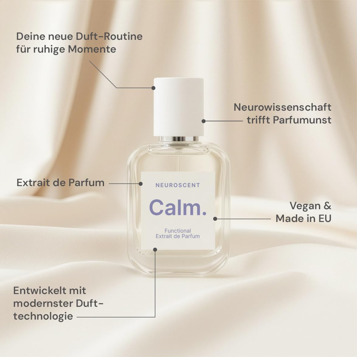 Calm | Functional Extrait de Parfum für Ruhe & Balance | Neurowissenschaftlich inspirierter Duft | Unisex für Damen & Herren | Mandarine, Feige & Vanille