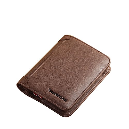 Men's Genuine Cowhide Leather Extra Capacity RFID Bifold Wallet Dark Coffee
