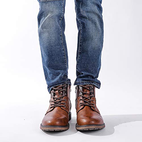 Image of AMAPO Men Oxford Boots, Buckle Dress Boot, Casual Men Boots Lace-Up Side Zipper