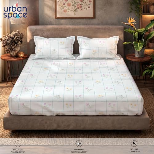 Image of Urban Space Serene 100% Cotton bedsheet for Single Bed, 200 TC Single Bed Sheet, Cotton bedsheet with 1 Pillow Cover (58 x 90 inches, Petal & Pane Light Blue)
