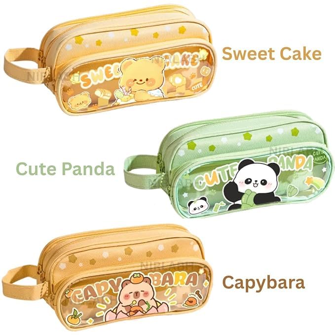 Image of Invite Multi-Functional Soft Pencil Case for Girls - Large Capacity Zipper Pouch with Multiple Compartments - Aesthetic Stationery Organizer for School, College & Office (Capybara)