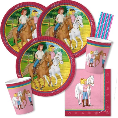 44-teiliges Party-Set - Bibi und Tina - Teller Becher Servietten Trinkhalme für 8 Kinder