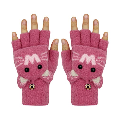 RARITYUS Kids Unisex Cute Cat Warm Gloves Soft Winter Knit Mitten for Boys Girls Glove with Mittens (2 to 13Y)