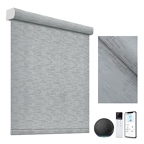 Persianas opacas motorizadas recargables con cenefa de tela, color gris, 180 x 230 cm, perfectas para cine en casa y privacidad en el dormitorio