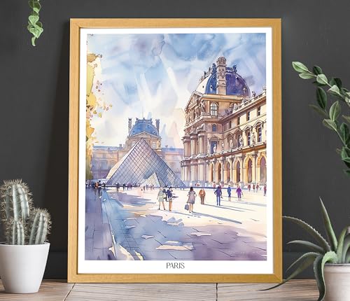 Affiche Paris Louvre Pyramid pour salon - Décoration aquarelle épurée - 2