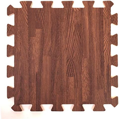 9 Wood Effect Interlocking Foam Mats - Perfect for Floor Protection, Garage, Exercise, Yoga, Playroom. Eva Foam (9 Tiles, Brown) Cover