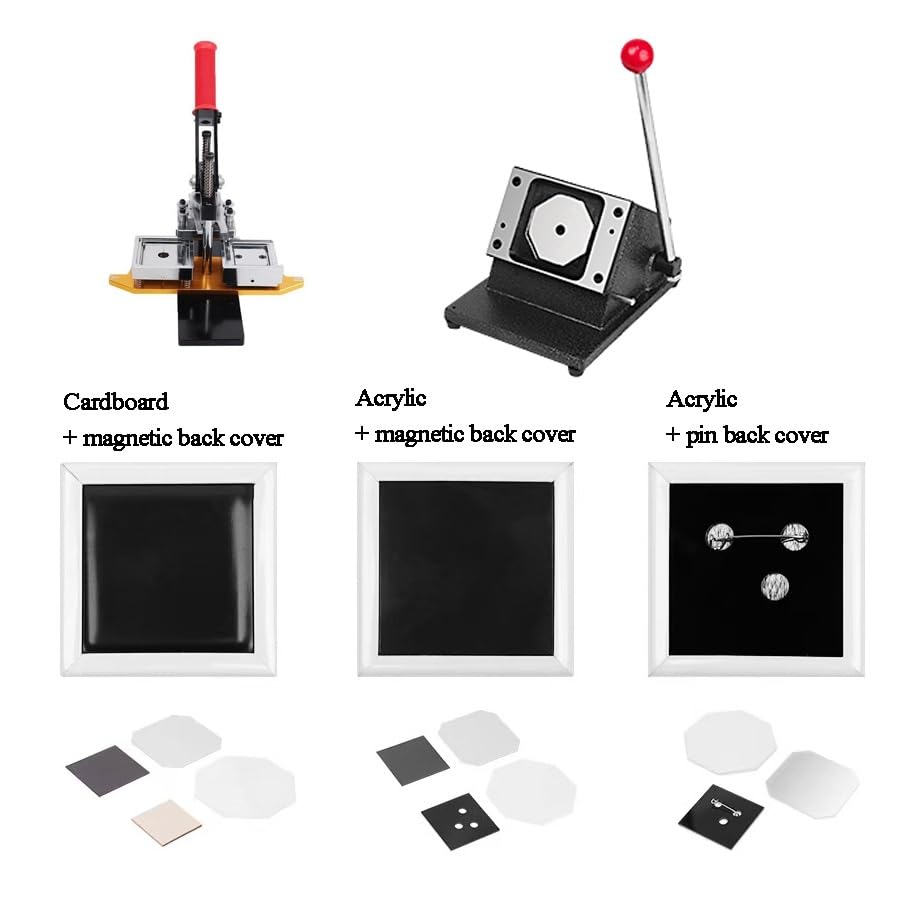50 * 50mm/63.5 * 63.5mm Refrigerator Magnet Making Machine, Cardboard/Acrylic/Acrylic pin Button Badge Making, Machine+Paper Cutter+1000pcs Materials(Acrylic pin,50 * 50mm)