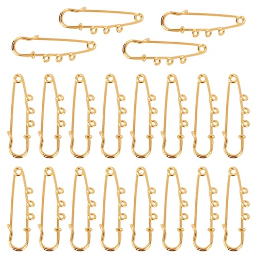 Framendino, 20 Pack 2 Inch Gold Large Safety Pins Iron Brooch with 3 Loops Metal for DIY Garment Blankets Skirts Knitted Fabric Crafts