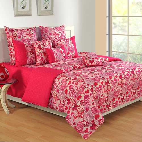 Image of Swayam Pure Cotton Double Bedsheet with 2 Pillow Covers | Size 90 x 100 inch | 160 TC | Heart Design | Soft Breathable Bed Sheet | Comfortable & Durable for Bedroom - Pink