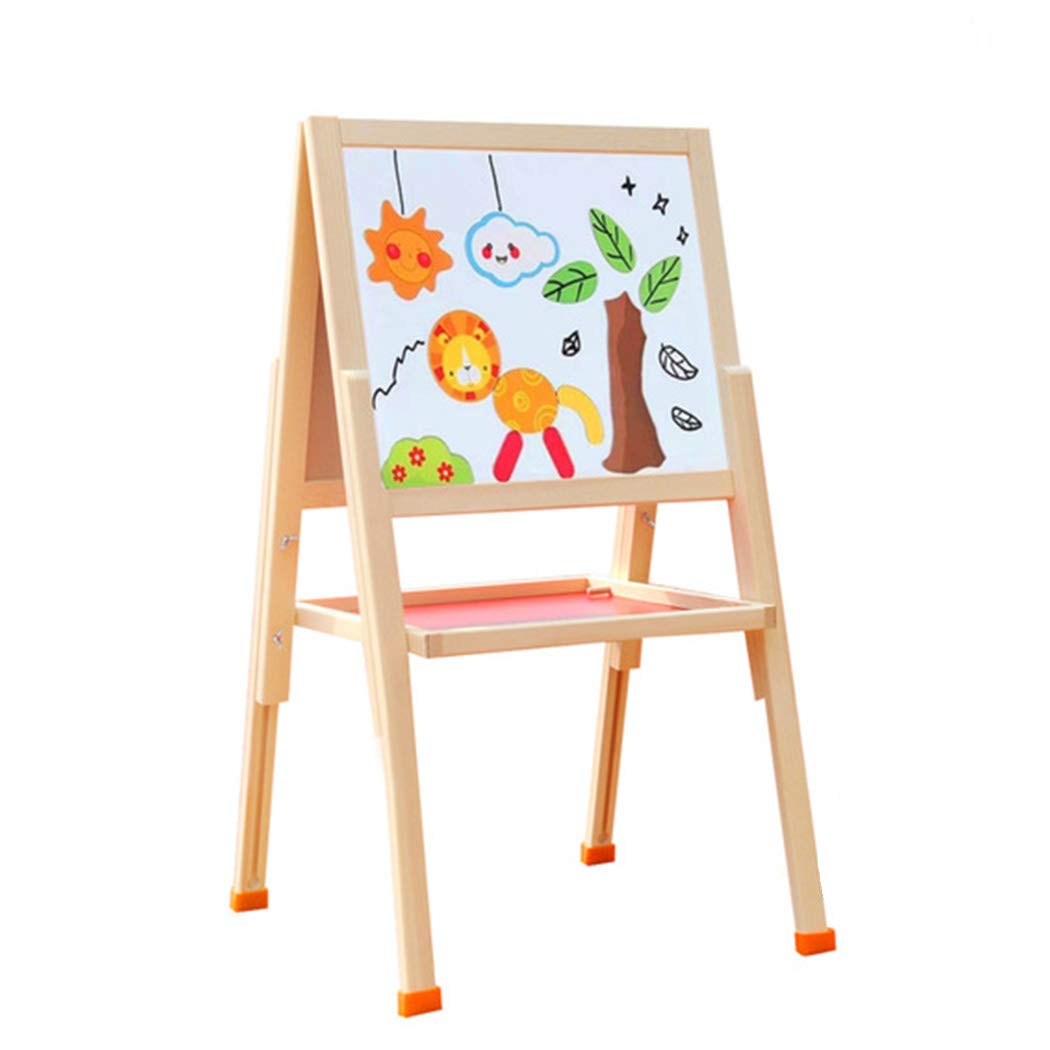 AMERTEER Kids Wooden Double-Sided Easel – Children's Drawing Board Adjustable Magnetic Whiteboard & Chalkboard with Storage Tray Educational Art Station Drawing Board for Kids (Medium White & Green)