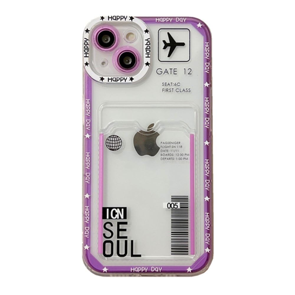 Mamarmot Korean Seoul Air Flight Ticket Soft Case with Photo Card Slot Holder Cute Clear Transparent Shockproof Back Cover Compatible with iPhone X/Xs (for iPhone X/Xs)