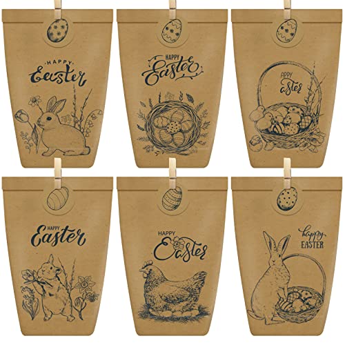 12 Stück Ostertüten Geschenktüten, Ostertüten zum Befüllen, mit Holzklammern und 12 Stück Ostern Aufklebern, DIY Geschenktüten zu Ostern zum Basteln, ideale Geschenkidee oder Oster Dekoration Cover