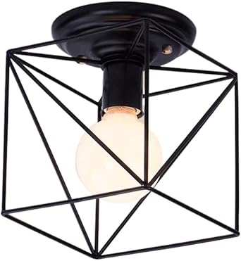 Geometric Triangle Ceiling Fixture in Matte Black, Metal Semi-Flush Mount for Dining Room Porch, Semi Embedded Ceiling Industrial Style Light Fixture for Entryway Bedroom Bathroom