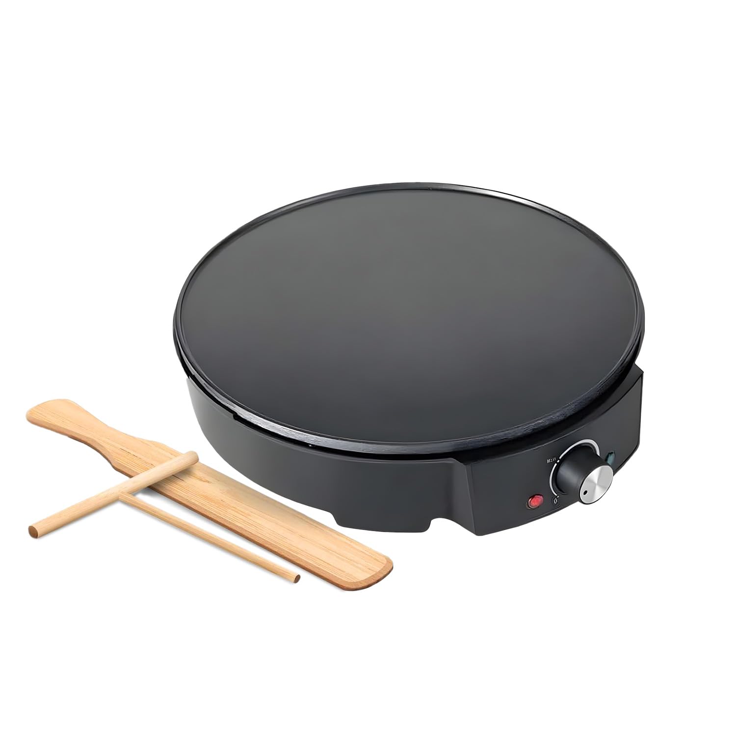 Avilia - Elektrische Crêpes-Pfanne 1200 W mit Antihaftbeschichtung, inklusive Holzspatel, schnelles Kochen, perfekt für süße oder herzhafte Crêpes, ideal für den Hausgebrauch und kreative Snacks
