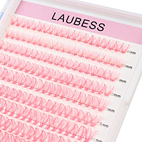 Image of Colored Lash Clusters LAUBESS Colored Eyelash Clusters Wispy Pink Colored Lash Extensions Colorful Lash Clusters Individual Lashes (Pink 40D-0.07D-Mix9-16)