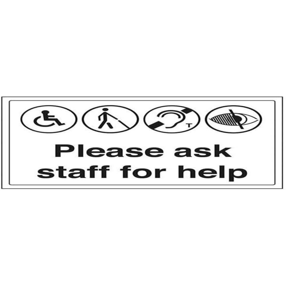 V Safety Please Ask Staff For Help Sign - 300mm x 200mm - 1mm Rigid Plastic