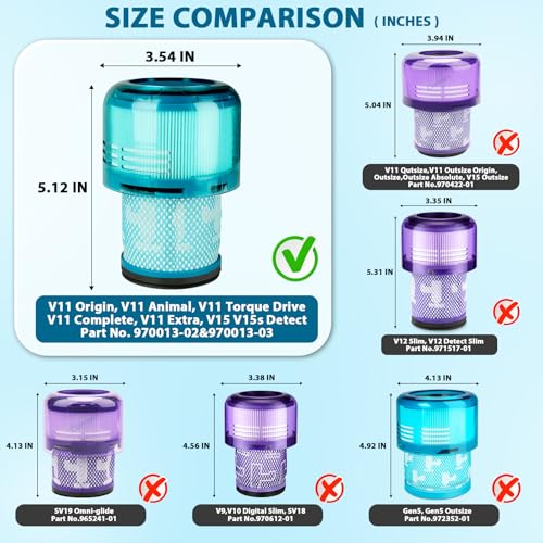 Image of Lemige 2 Pack Filters Replacement for Dyson V11 Cordless Vacuum, V11 Animal V11 Torque Drive V11 Complete V11 Extra V15 Detect V15 Detect Absolute V15s Submarine, Replacement Parts No. 970013-02 & 03