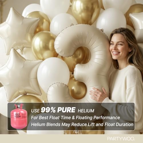 Image of PartyWoo Beige Number 3 Balloon 40 Inch 25pcs White Sand Foil Star Gold