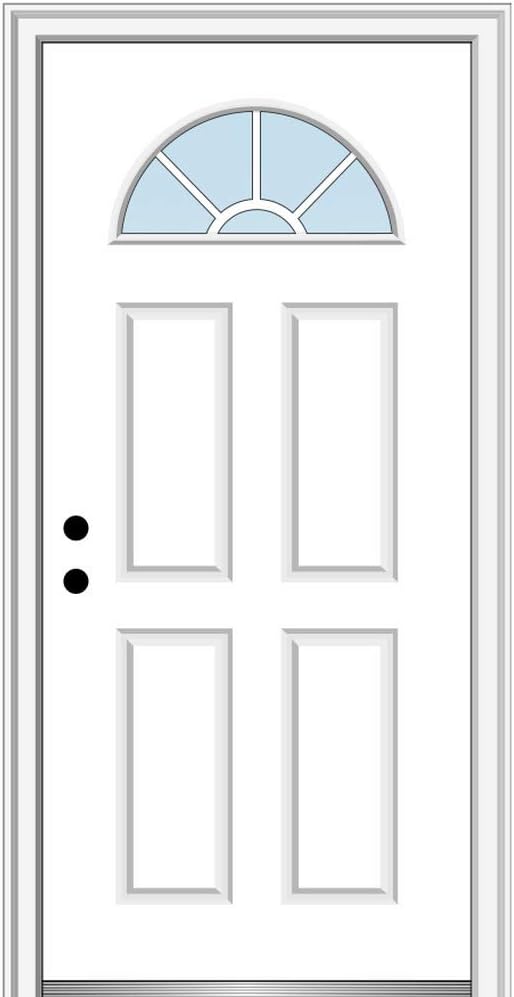 ZZ00506R Fiberglass Smooth Primed, Right Hand In-swing, Prehung Front Door, Wagon Wheel 1/4 Lite 4-Panel, 30" x 80"