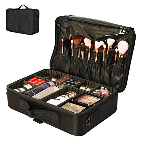 CKKNILV Makeup Bag Cosmetic Case Portable Travel Makeup Train Case Beauty Box, with Removable Compartment, for Cosmetics Makeup Brushes Toiletry Jewelry, Oxford Cloth Material,B
