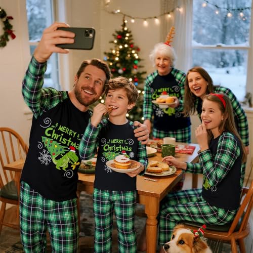 Feionusin Christmas Pajamas Matching Sets for Family Xmas Pjs Sleepwear Set Holiday Family Nightwear Pajamas Matching Sets 02-Green Plaid3