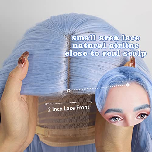 Stamped Glorious Light Blue Short Wavy Wigs For Women Blue Curly Wig For Girl Middle Part Bob Blue Wig Synthetic Wavy Wig Cosplay Party Use #TOP5
