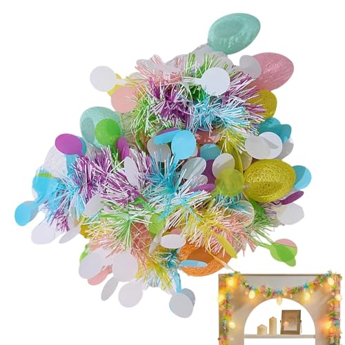 Guirnalda De Espumillón Para Puerta De Pascua | Ornamento Reutilizable Y Decoración Maleable - Guirnalda De Foil Decorativa De Pascua | Para Ventana Valla Porche Pared Barandillas De Escaleras Techo A