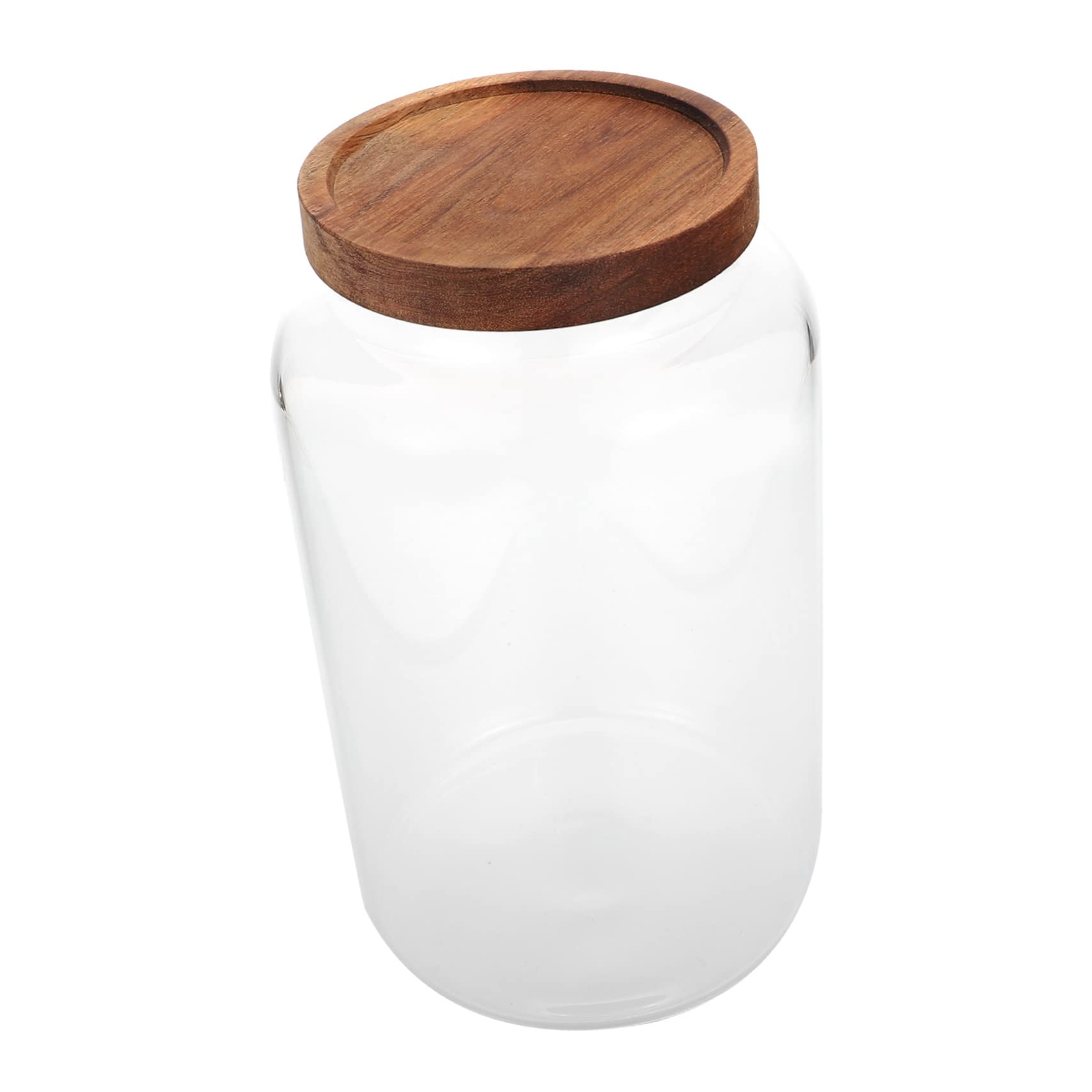 Luftdichtes Glas Aufbewahrungsgefäß 2, 8 L mit Holzdeckel | Mehl und Lebensmittel, Flacher Boden, Transparent, Vorratsglas für Küche und Schreibtisch