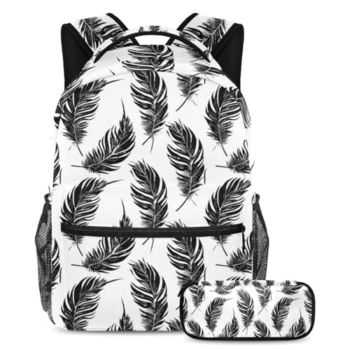 Ensemble sac à dos 2 pièces plumes noires grand cartable ado garçons et filles