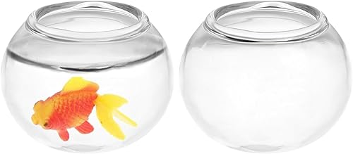 NUOBESTY 2 cuencos de pescado en miniatura, casa de muñecas, cuenco de pez de colores vacío, cuenco de vidrio 112 para casa de muñecas para adornos