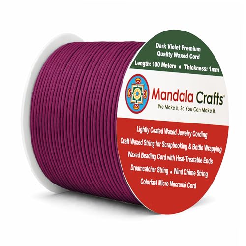 Mandala Crafts 1mm Dark Violet Cotton Waxed Cord for Jewelry Making, 109 Yards – Waxed Cotton String for Decorative Knotting and Accessory Assembly