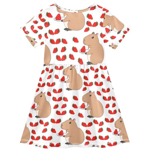 ALAZA Girls Summer Dress Short Sleeve Cute Capybara Animal Casual Girls Dresses for Kids 2-8Y2