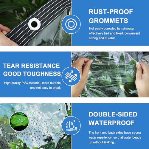 Image of Clear Tarps Heavy Duty Waterproof - 12x16ft Clear Tarps with Grommets - 14mil Thickened Transparent Plastic Vinyl Tarp for Patio Porches Greenhouse Chicken Coop Cover, with Fixed Accessories