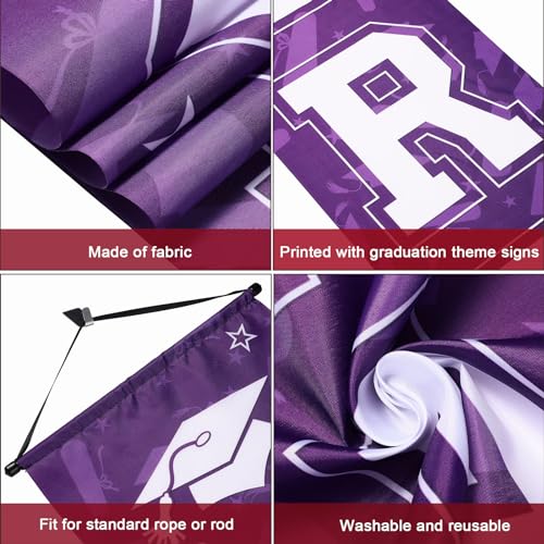 Image of Moukeren 3 Pieces 2026 Graduation Party Decorations Graduation Porch Sign Class of 2026 Grad Hanging Porch Banner Backdrop Door Sign for Grad Party Home Door Wall Decor(Purple)