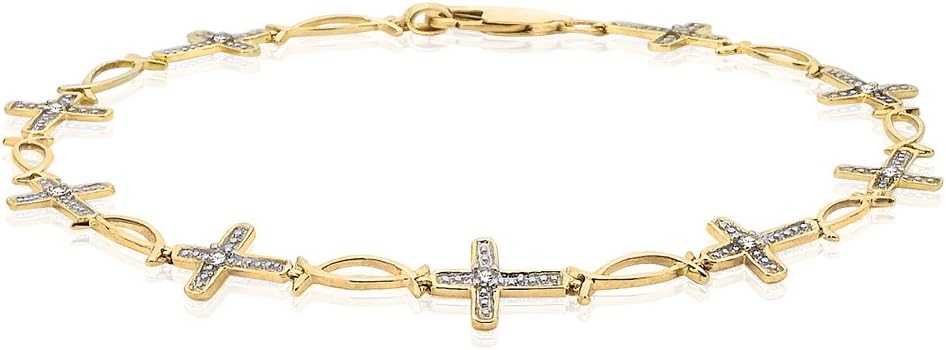 KATARINA 10K Yellow Gold 1/8 ct. Diamond Cross Bracelet