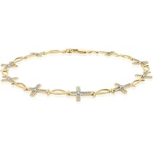 KATARINA 10K Yellow Gold 1/8 ct. Diamond Cross Bracelet