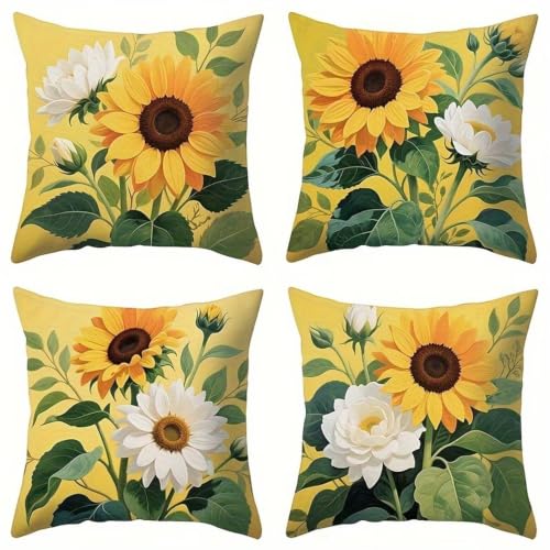 Housses de coussin carré 35x35 lot de 4 taies d'oreiller lin