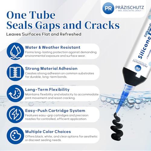 Image of RTV Silicone Adhesive Sealant - High Temperature & Waterproof Caulking for Home, Auto, & Crafts - Creates Flexible, Long-Lasting Seal on Kitchen, Bathroom, Shower, Window (Black, 30ml /1oz)